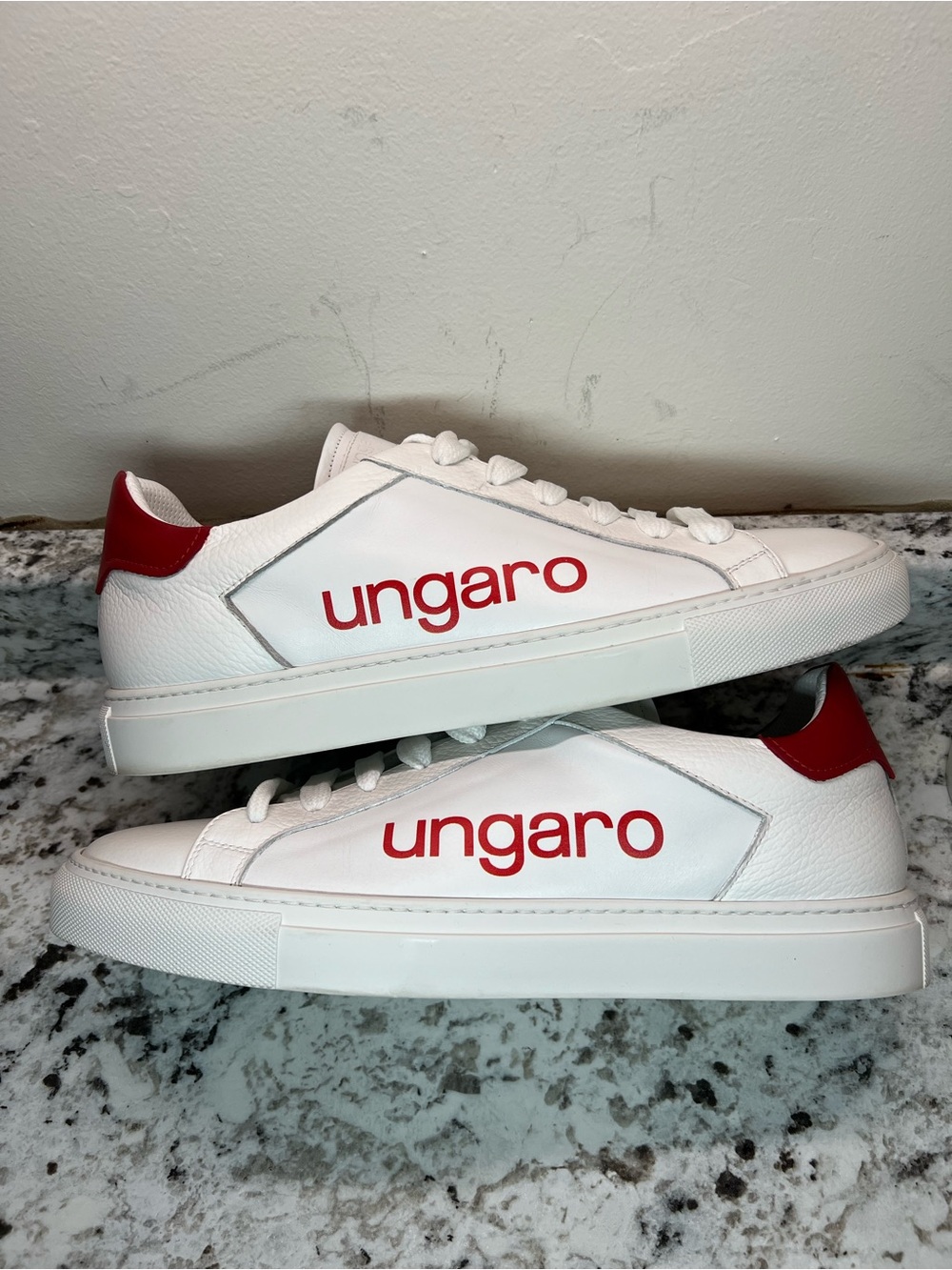 Emanuel Ungaro White & Red Low-Top Leather Sneakers Authentic